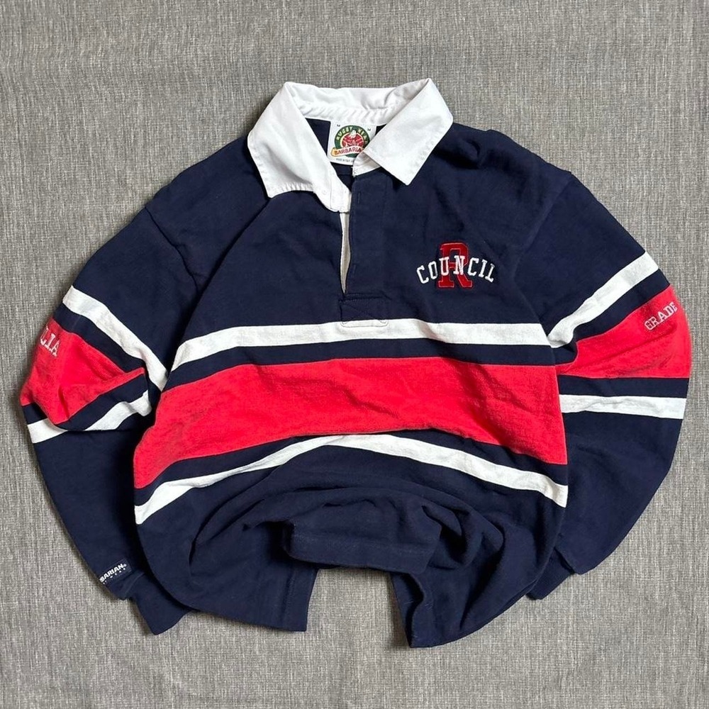 Barbarian navy striped rugby polo shirt - M